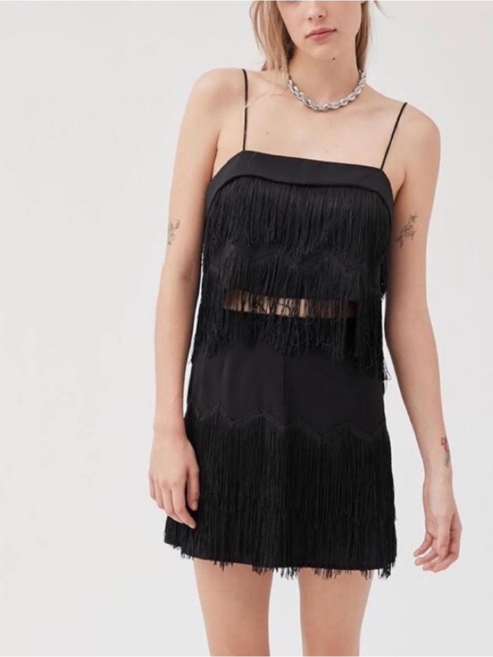 Urban Outfitters Black Fringe Mini Skirt with Tassel Detail